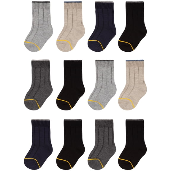 GOLDTOE Baby and Toddler Boy Crew Dress Socks, 12-Pack, Sizes 12M-5T