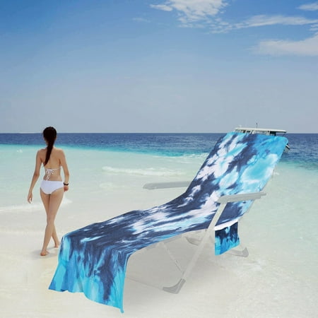 SDJMa Beach Chair Cover with Side Pockets Microfiber Chaise Lounge Chair Towel Cover for Pool Sunbathing Garden Beach Hotel Easy to Carry Around No Sliding(83  x 29 )