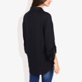 thumbnail image 5 of Women's Long Sleeve Button-Down Shirt with Roll-Up Sleeves and Front Pocket Casual Loose Fit Blouse- Medium, Black, 5 of 6