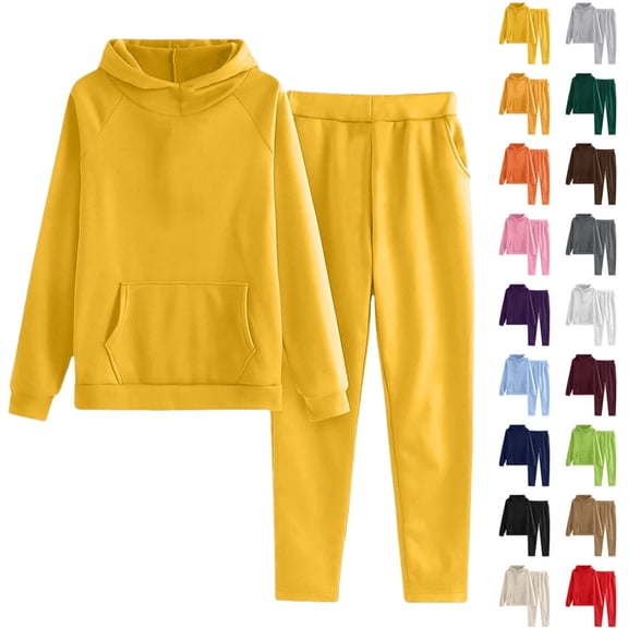 Girls Sweatsuits 2 Piece Outfits Comfort Hoodie and Sweatpants Set Kids Sweatsuit Sets Athletic Jogger Clothes Set Tracksuits,Yellow 6-7 Years