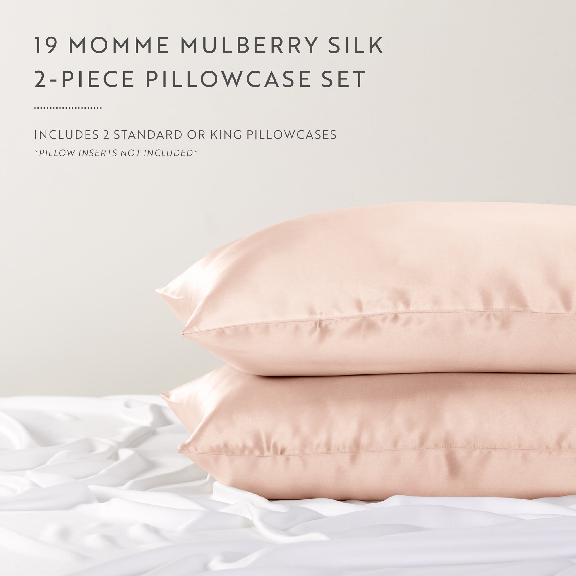 100% Mulberry Silk Zippered Pillowcase by Comfort Canopy, Blush, King, 2 Count