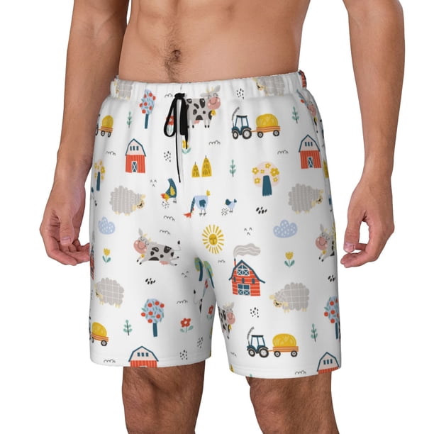 Balery Farm Animals Bañador para hombre, shorts de playa de secado rápido con entrepierna y forro de compresión-Large