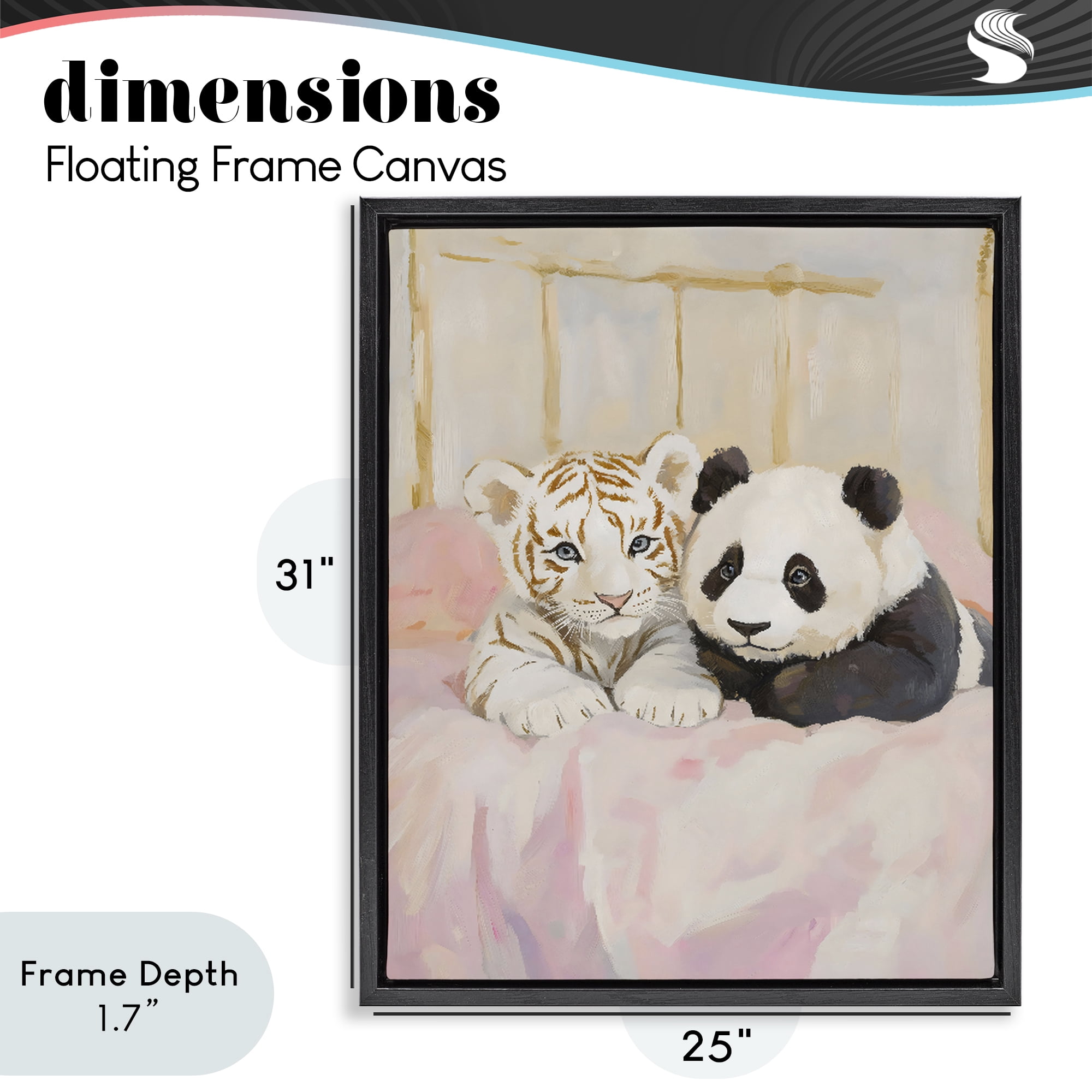 Stupell Industries Baby Panda & Tiger Cuddles Black Framed Floater Canvas Wall Art, design by The Prints Vibe
