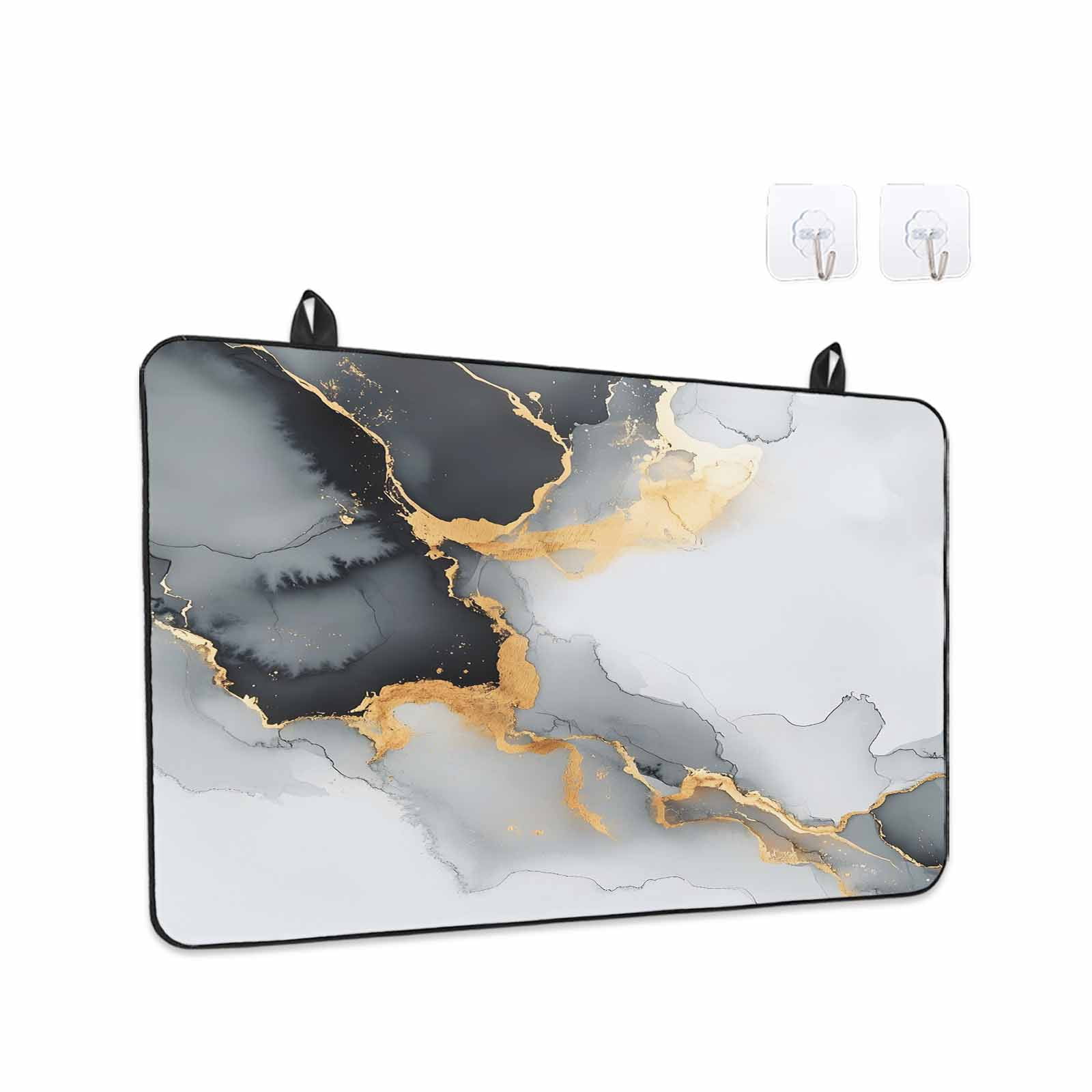 Grey White Marble Stove Top Cover for Electric Stove, Heat-proof & Non Slip Glass Top Stove Cover Protector, Ink Painting Modern Abstract Kitchen Flat Cooktop Rubber Mat 24x21 Inches