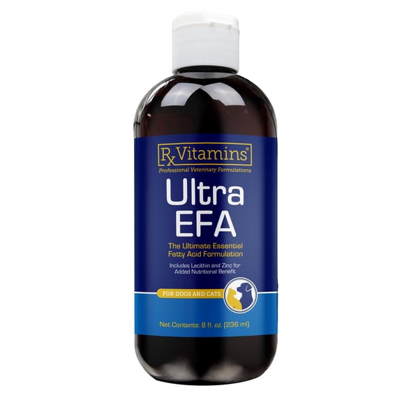 Rx Vitamins Ultra EFA Omega 3 Fish Oil for Dogs & Cats - Promotes Heart, Brain, and Joint Health with Vitamin E, Biotin, and Zinc - Liquid Fish Oil for Itch Relief, Dog Shedding, Coat Health - 8 oz