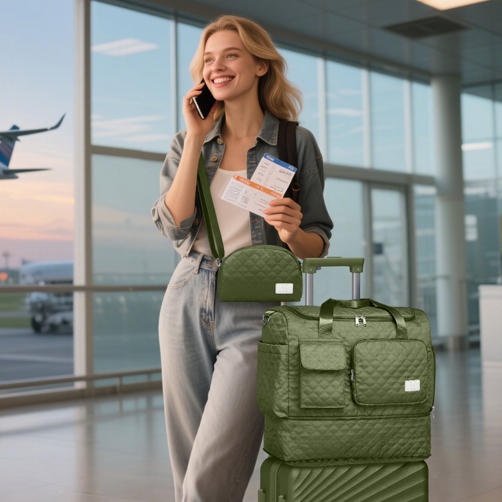 Joyway 2-Piece Expandable Foldable Duffle Bag Set with Wet Pocket and Shoe Compartment, Waterproof Travel and Gym Bags for Men & Women