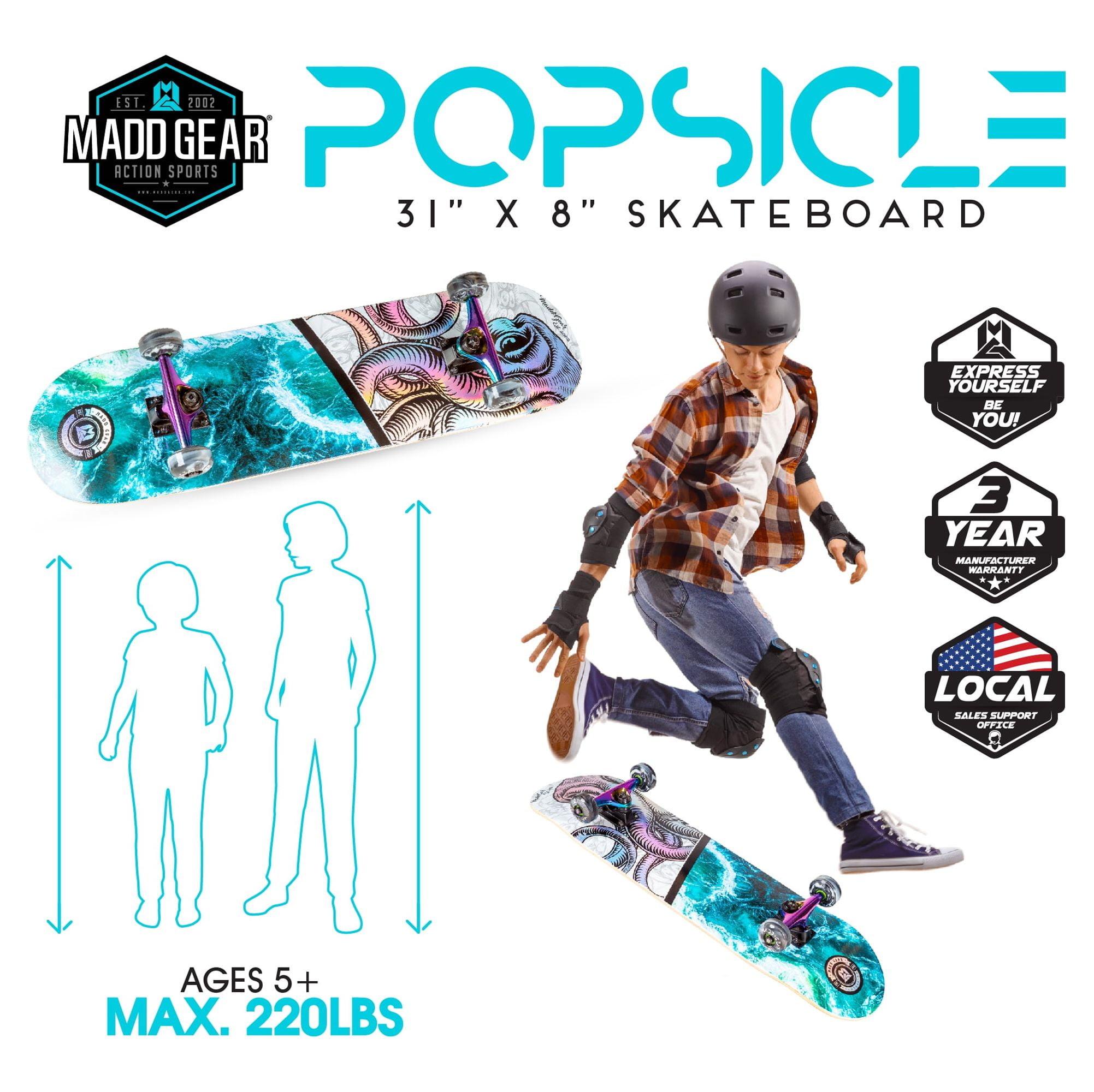 Madd Gear Skateboard 31 x 8 Inch Grind Complete Canadian