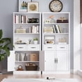 thumbnail image 7 of PUFFCAFE Bookcase with Doors & Drawers,Wood Book Shelf with Storage Cabinet,3 Tier Display Shelves,Metal Handles,White Tall Book Case, 7 of 7