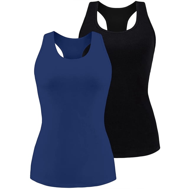 Charmo Camisole en Coton pour Femme avec Soutien-Gorge Intégré Débardeur Extensible sous-Maillots Cami 2 Paquets