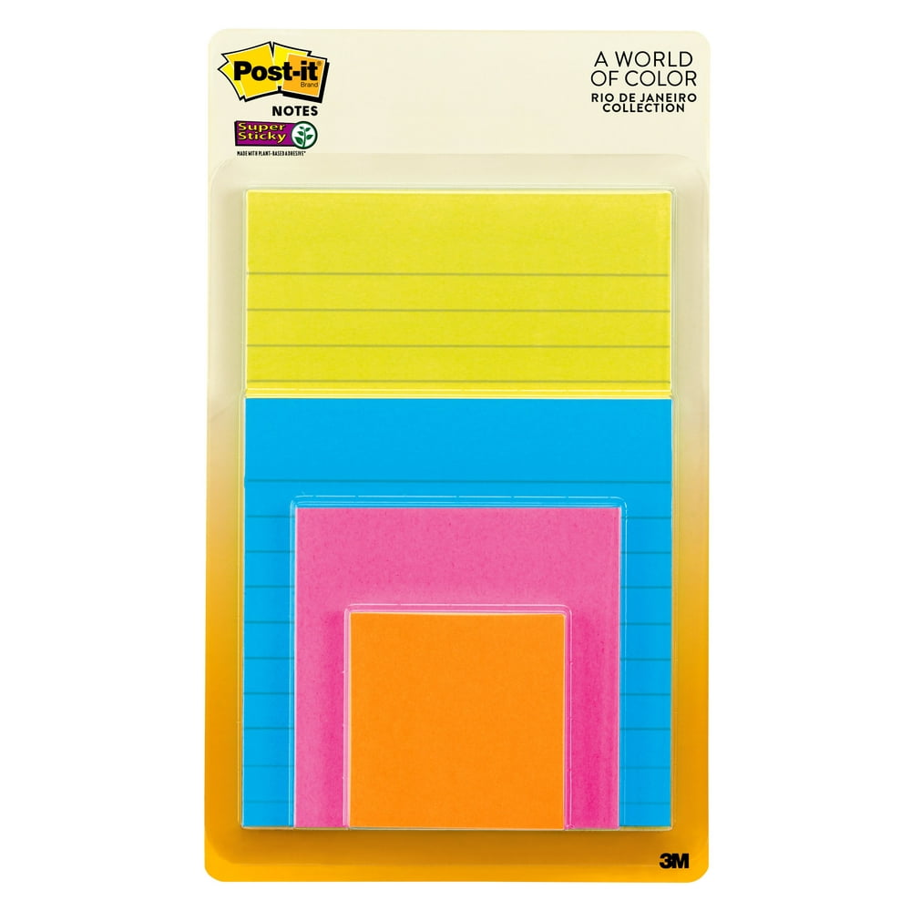 Postit Super Sticky Notes, Multiple Sizes, Brights, 4 Pads