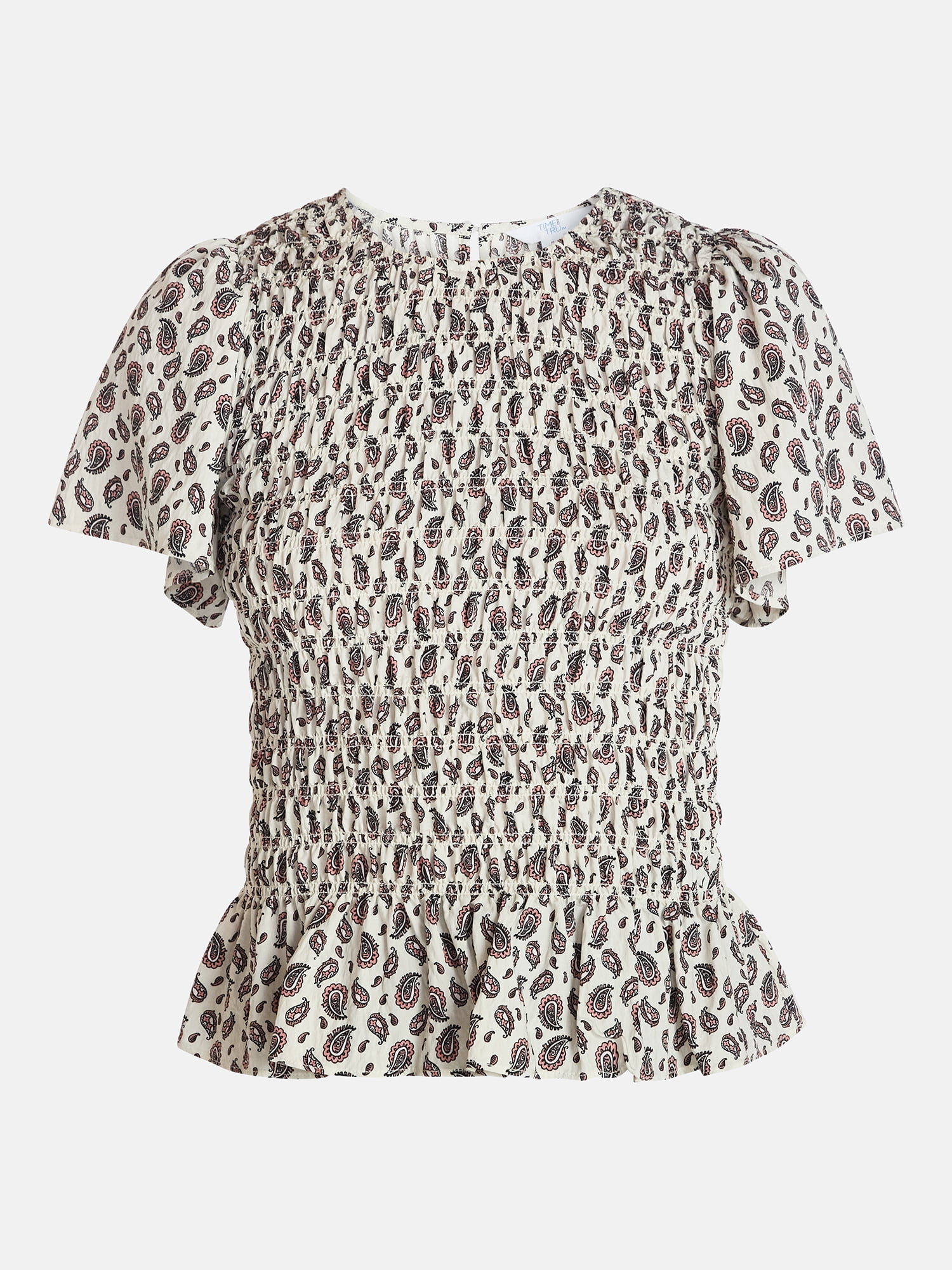 Time and Tru Women's Smocked Top with Short Puff Sleeves, Sizes XS-XXXL