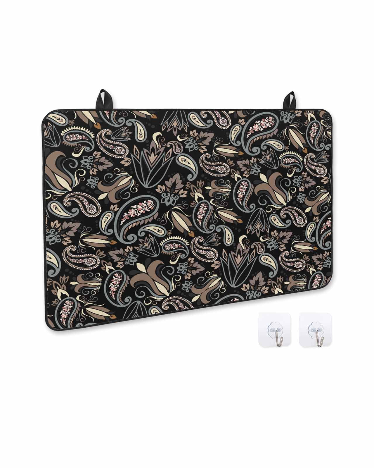 nqOlkjepod Large Induction Cooktop Protector Mat 36"x21", Boho Black Floral Stove Top Covers for Electric Stove, Farmhouse Botanical Vintage Paisley Flower Stove Burner Cover Mats Stove Cover