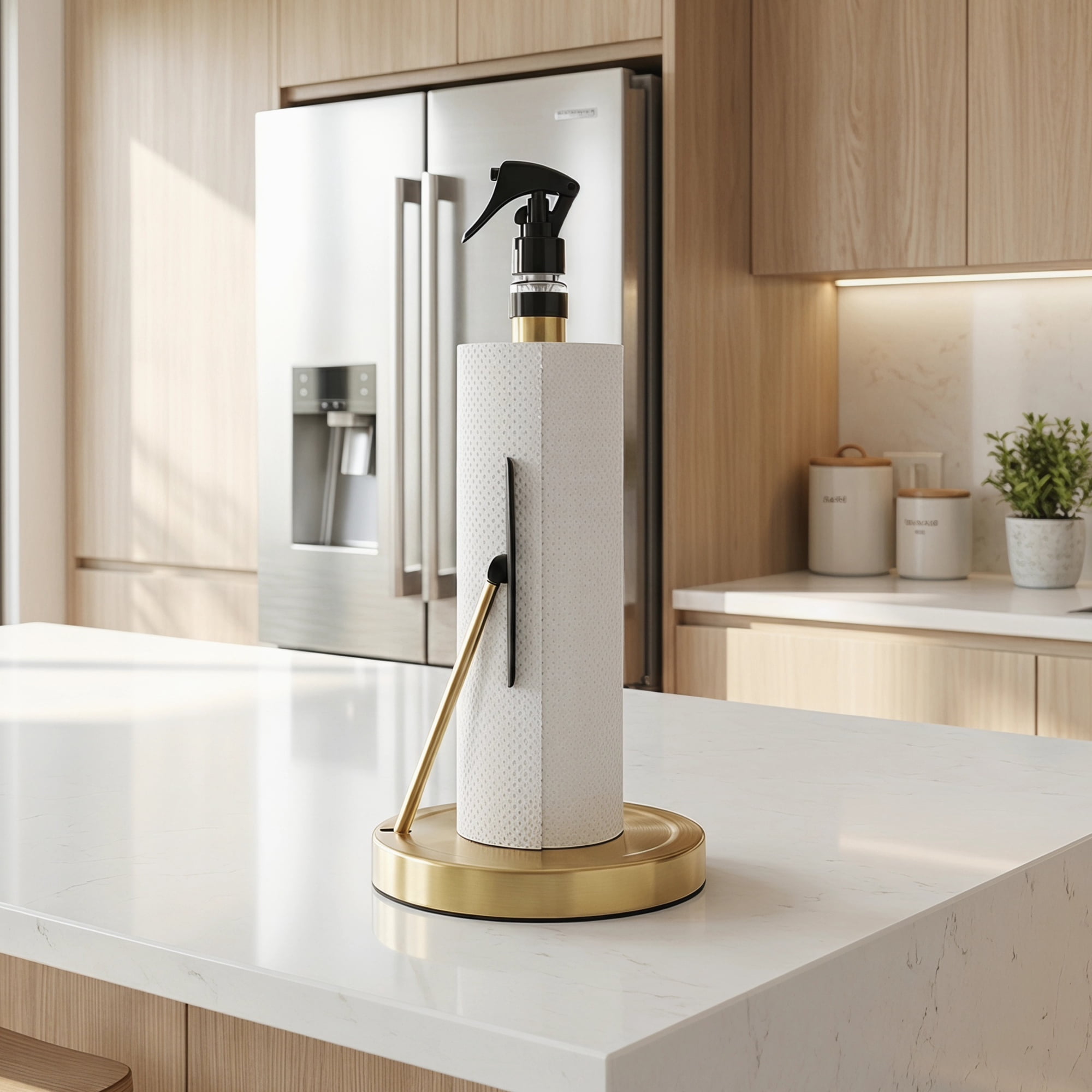 Unique Bargains Countertop Base Stainless Steel Paper Towel Holder Gold 14.4x7.1inch