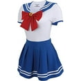thumbnail image 5 of CutiePlusU Button Crotch Onesie Adult Romper Bodysuit Cosplay Magical Sailor Onesie Skirt Set XS-BlueWhite, 5 of 5