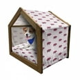 thumbnail image 1 of Animal Pet House, Modern Pop Art Style Domestic Swine Pig Sketch and Uneven Diagonal Lines, Outdoor & Indoor Portable Dog Kennel with Pillow and Cover, 5 Sizes, Dark Magenta and Taupe, by Ambesonne, 1 of 5