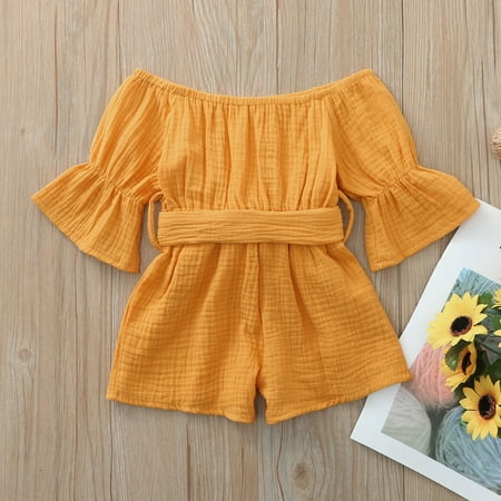 

QBGSAY Toddler Boys Bodysuits Baby Kids Girls Off-Shoulder Ruffle Bow Romper Jumpsuit Outfits Comfortable Jumpsuit For Boys Girls Yellow