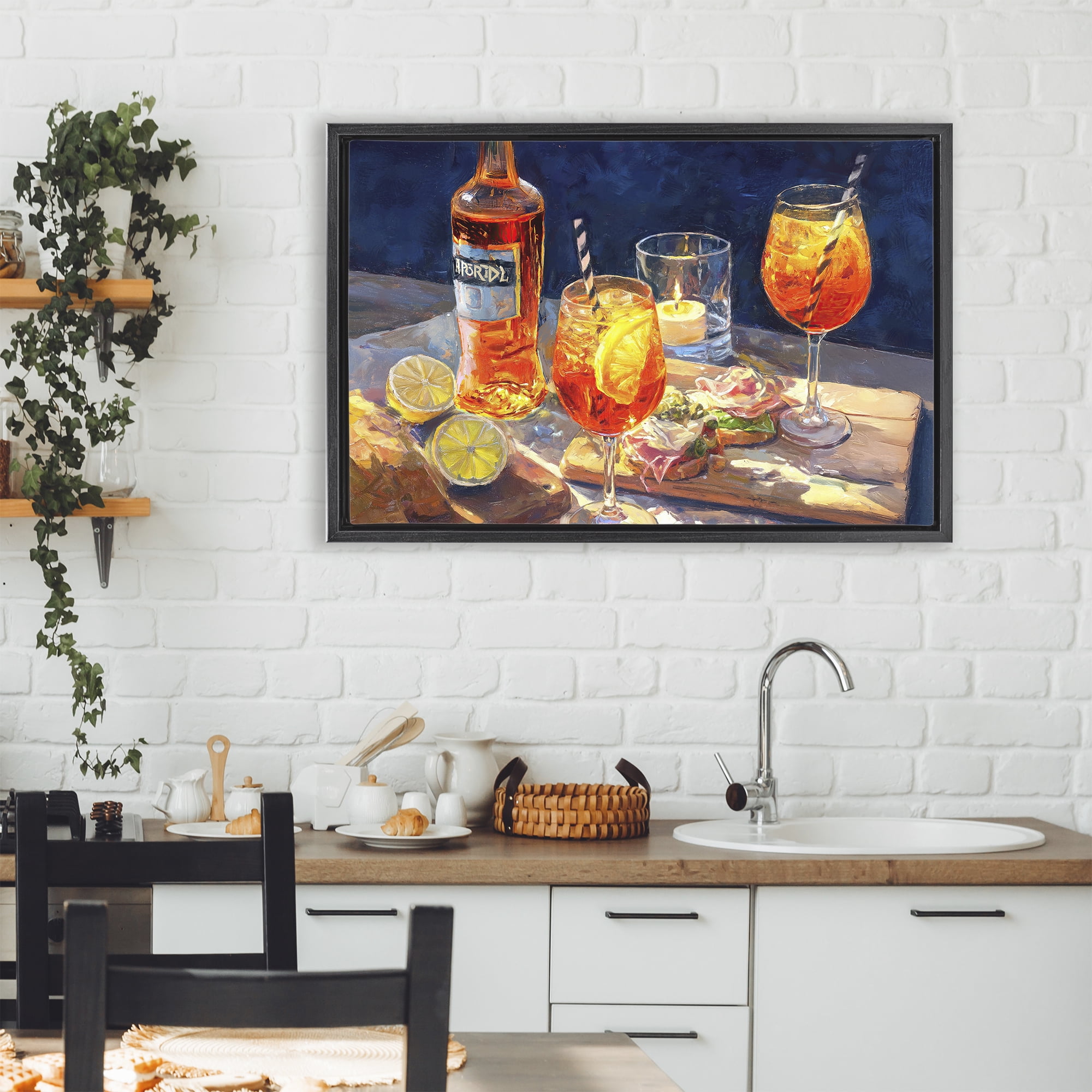 Sprits Table Still Life Black Framed Floater Canvas Wall Art, design by Ziwei Li