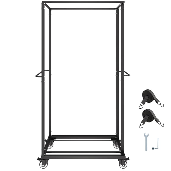 KFFKFF Folding Chair Rack, 500 lbs Capacity, Durable Chair Cart for 60 Chairs, Metal Storage Dolly with Swivel Casters and Locking Wheels, Ideal for Events, Hotels, Matte Black