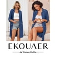thumbnail image 4 of EKOUAER Zipper Robes for Women 3/4 Sleeve Housecoats Knee Length Bathrobe Lightweight Nightgown with Pockets, 4 of 6