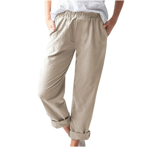 VEKDONE Womens Linen Long Pants Khaki S