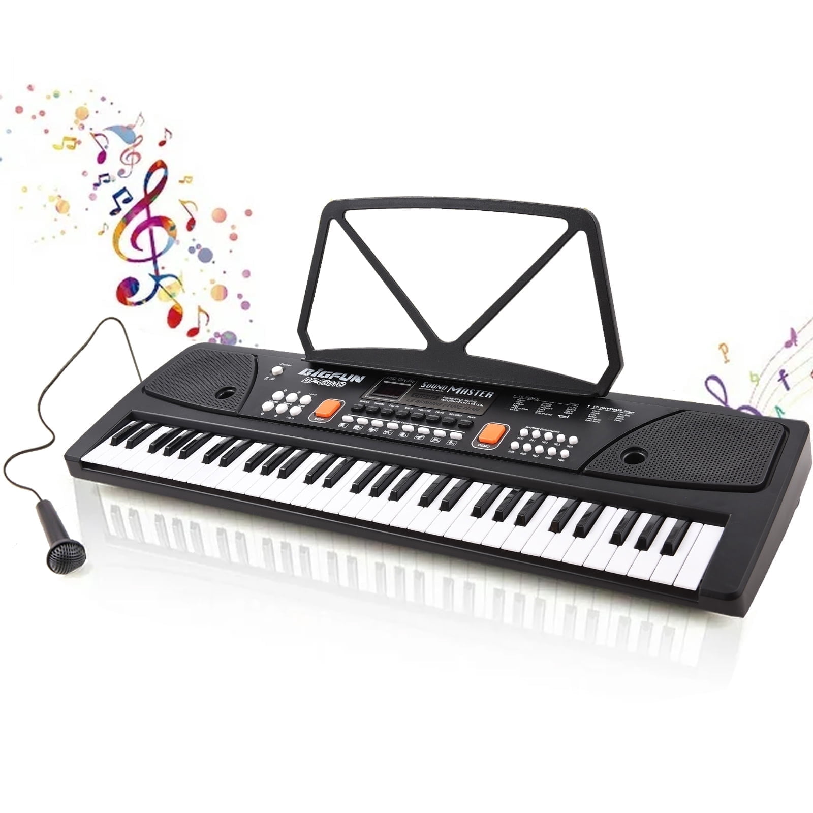 OUTGOO Kids Keyboard Piano, Portable 61 Keys Piano Keyboard for Beginners, Electronic Digital Piano with Built-in Dual Speaker, Microphone and Music Stand, for Boys Girls Ages 3-12