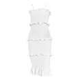 thumbnail image 3 of Dresses Plus Size Ladies Solid Color Elastic Splicing Fashion Pleated Slim Strappy Dress Plus Size Dress White S, 3 of 5