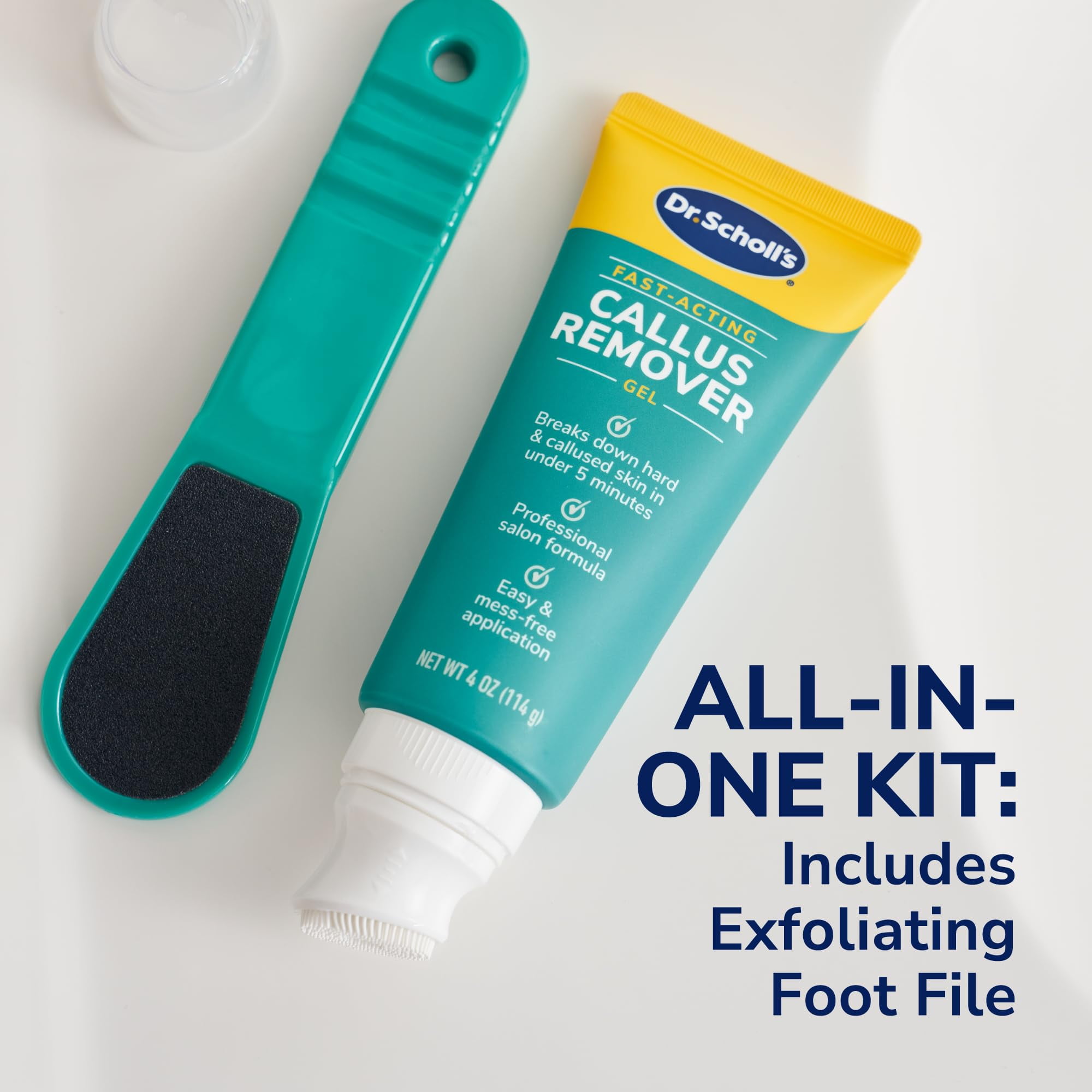 Dr. Scholl's Fast Acting Callus Remover Gel Kit, Foot File Pedicure Tool Included