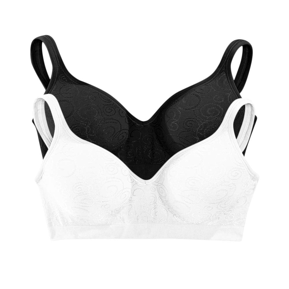 2 Pack Black Swirl and White Swirl Bali Comfort Bra WireFree Padded