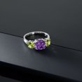 thumbnail image 3 of Gem Stone King 925 Sterling Silver Purple Amethyst and Green Peridot 3 Stone Engagement Ring for Women (3.20 Cttw, Gemstone February Birthstone, Cushion 8MM, Size 9), 3 of 5