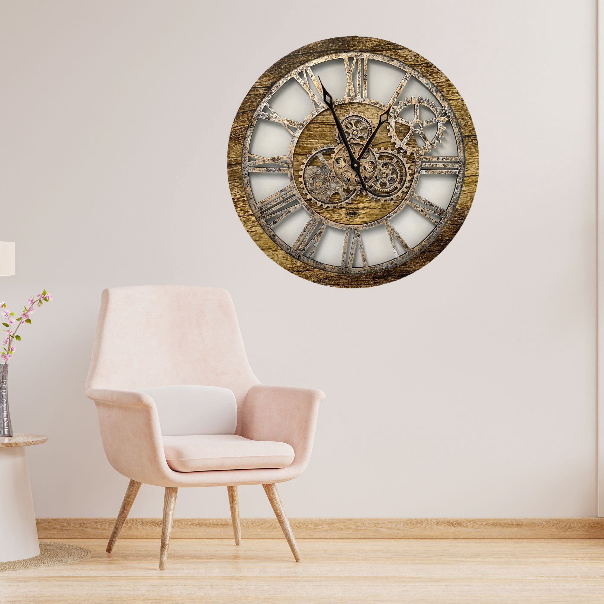 THE GEARS CLOCK Wall Clock with Real Moving Gears AM-LI_ 24 in Round Gold-Antique