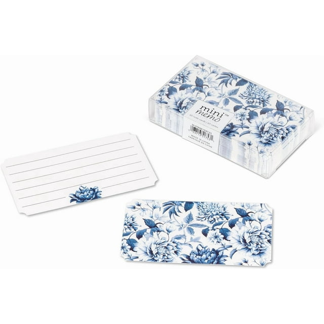 Abbott Collection Chintz Print Mini Double-Sided Note Cards. 50 Pieces - Paper, White/Blue (2x3.5"L)