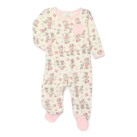 Disney Baby Minnie Mouse Newborn Baby Girls Footed One-Piece Sleep N Play, Sizes 0M-6M