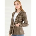 thumbnail image 2 of Blazers para mujer Chaqueta tipo blazer a cuadros con solapa con muesca Boyfriend Café M, 2 of 6