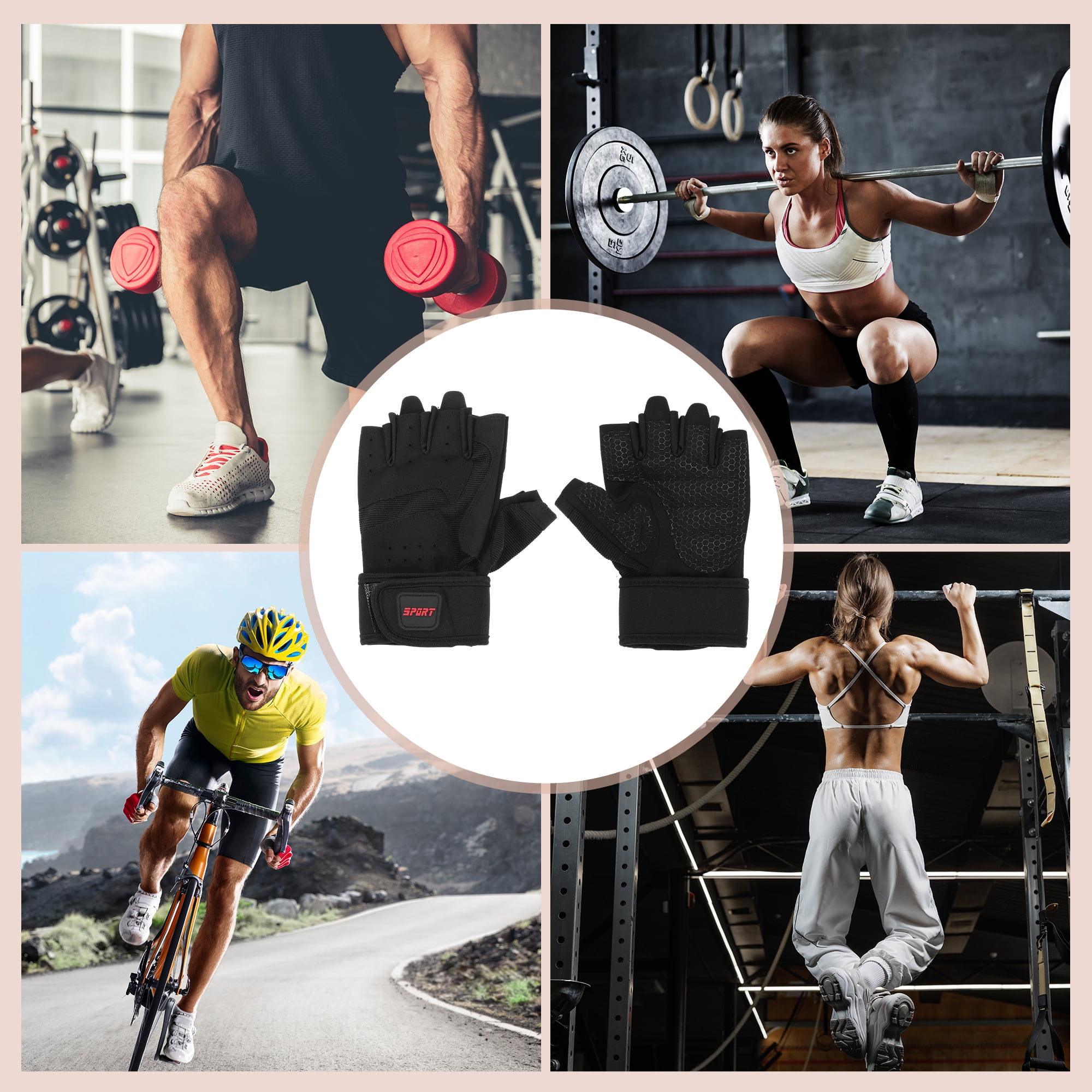 Unique Bargains Extended Wristband Half-finger Strength Training Sport Gloves Large Black