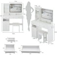 thumbnail image 3 of Makeup Vanity Desk Set with Mirror And Light, Make Up Vanity Set With Padded Stool, 3 Color Light Modes, Hairdryer Holder, Charging Station, Makeup Table For Bedroom, 3 of 9