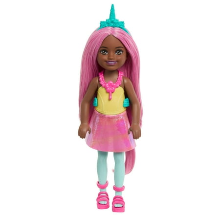 Barbie Chelsea Unicorn Small Doll with Pink Hair, Removable Tail, Shoes & Hair Accessory, 6-inch Toy