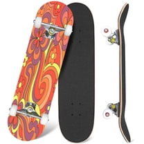 31'' Complete Skateboard 7 Layer Canadian Maple Double Kick Deck Skateboards Psychedelic Vintage Colors Shapes Floral Hippie Skate Board for Beginner Adult Gifts