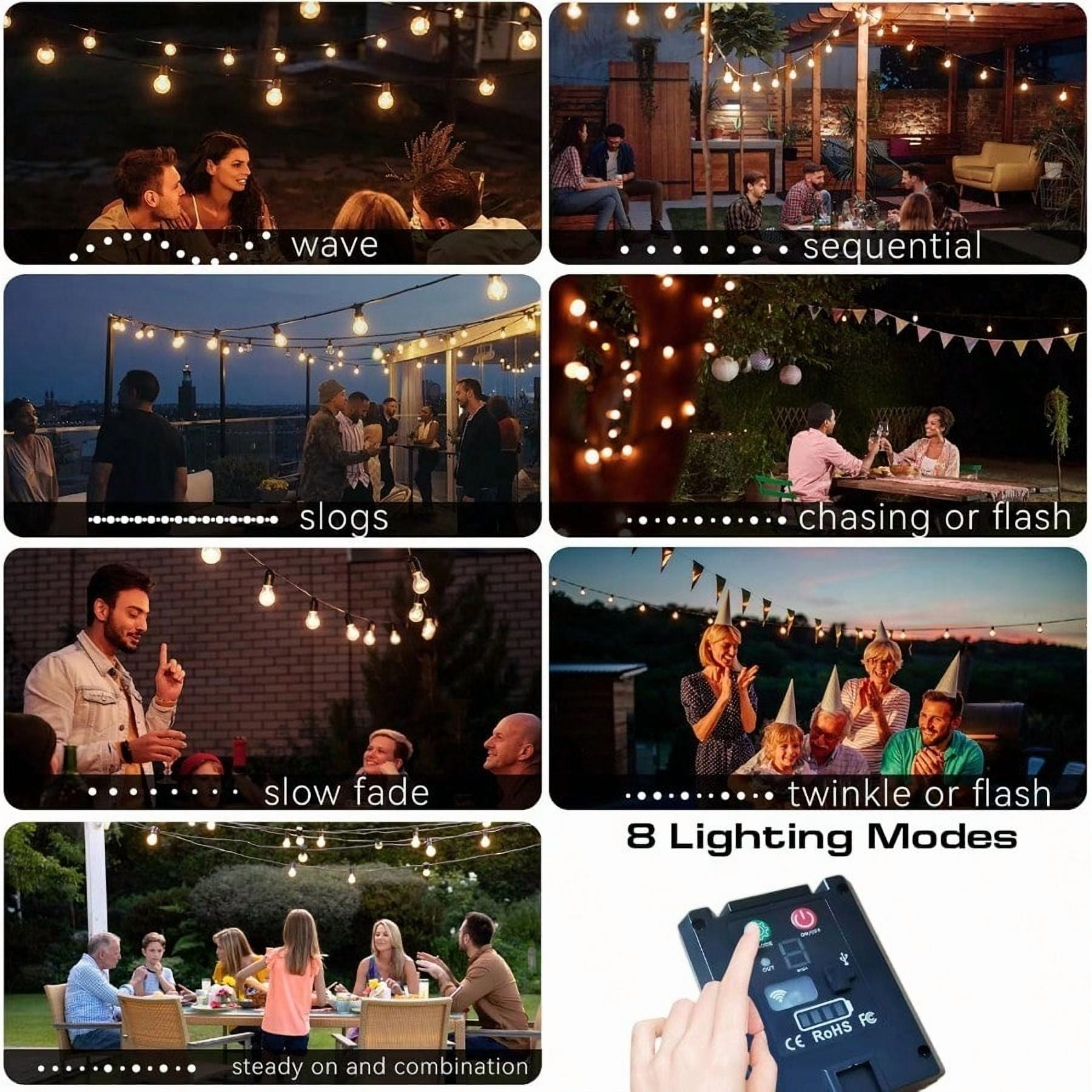 Solar Lights Outdoor Waterproof IP67with 15 LED Shatterproof Edison Bulbs,2500mAh Battery Solar/USB Powered,Indoor/Outside LED String Lights 34FT,Warm White 3000K LED Light Decor Patio Garden Camping