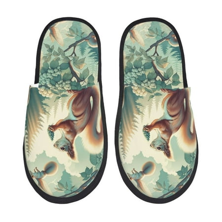 Balery Forest squirrel surreal Slient Indoor Furry Fleece Comfort House Shoes Soft Non-Slip Home Shoes Cotton slippers House Slippers-- Medium
