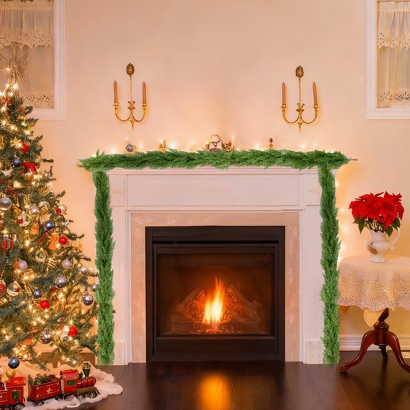 FeiFu Artificial Christmas Rattan Pines Needle and Pines Cones Decorative Garland Festive Garland for Christmas Tree Mantel and Staircase Decor