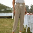 thumbnail image 7 of Fartey Women's Solid Color Cotton Linen Pants Summer Casual Drawstring Elastic Waist Beach Pant Loose House Trousers with Pockets, 7 of 7