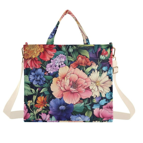 FORMRS Womens Corduroy Tote Bag Crossbody Shoulder Handbag with Pocket, Vibrant Pink Floral Pattern