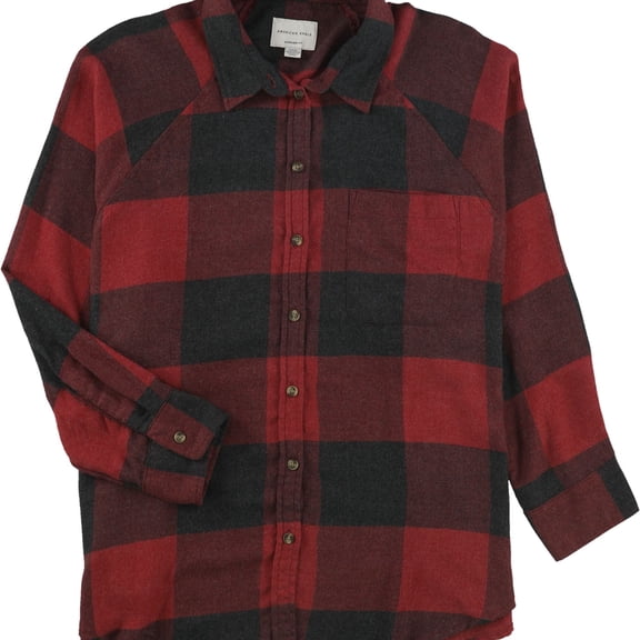 American Eagle Womens Plaid Button Up Shirt, Red, Medium