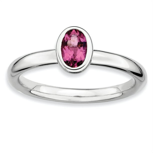 Argent Sterling Empilable Expressions Ovale Rose Tourmaline Bague Taille 7