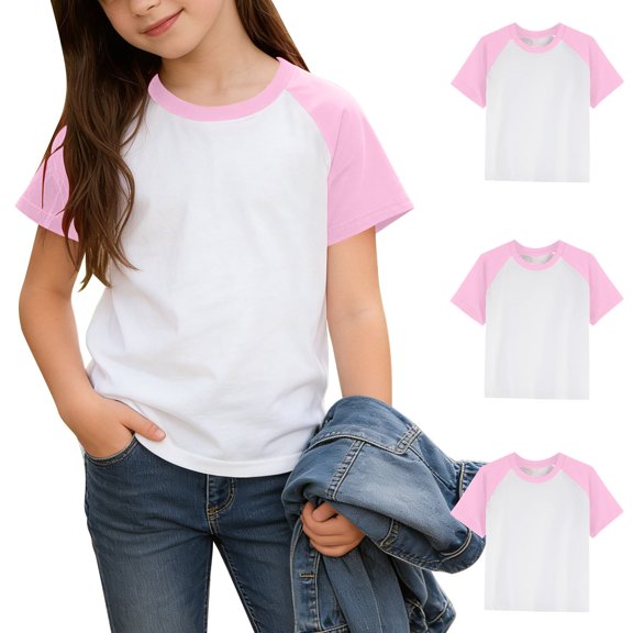 LEKWK 3 Piece Toddler T Shirts for Boys and Girls Raglan Short Sleeve Baseball Shirts Loose Fit Crewneck Comfy T-Shirts Fashion Athletic Casual Basic Tee