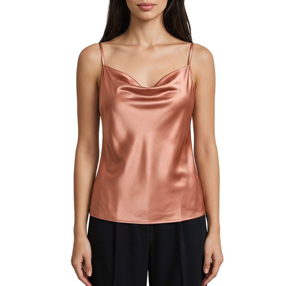 Deago Women's Silk Satin Camisole Cowl Neck Tank Tops Sleeveless Adjustable Spaghetti Strap Cami Summer Basic Shirt Blouse