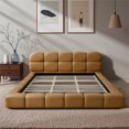 thumbnail image 2 of Melbourne King Size Leather Platform Bed with Curved Tufted Headboard in Tan, 2 of 5