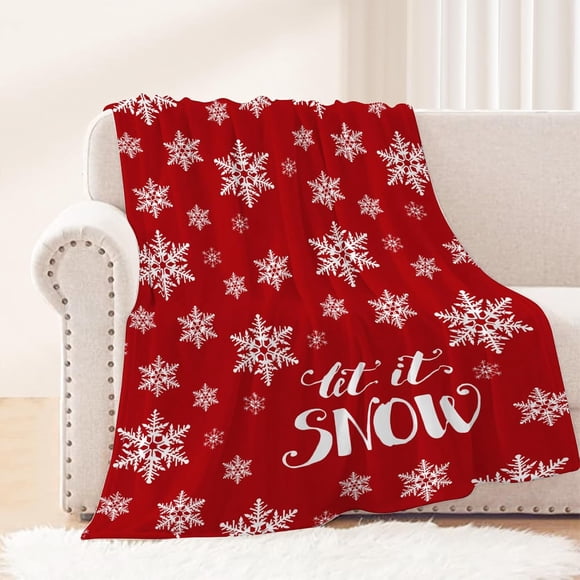 Christmas Decorative Throw Blanket Red Christmas Snowflake Throw Blanket Xmas Blanket for Couch Sofa Bed Soft Lightweight Fuzzy Plush Fleece Blankets and Throws 50x60