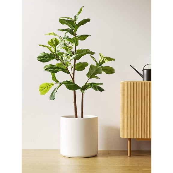 BEMAY 12" Ceramic Plant Pot, Large Indoor Outdoor Planter for Plants, Mid-Century Modern White Flower Pot with Drainage Hole and Plug (Plant Not Included)