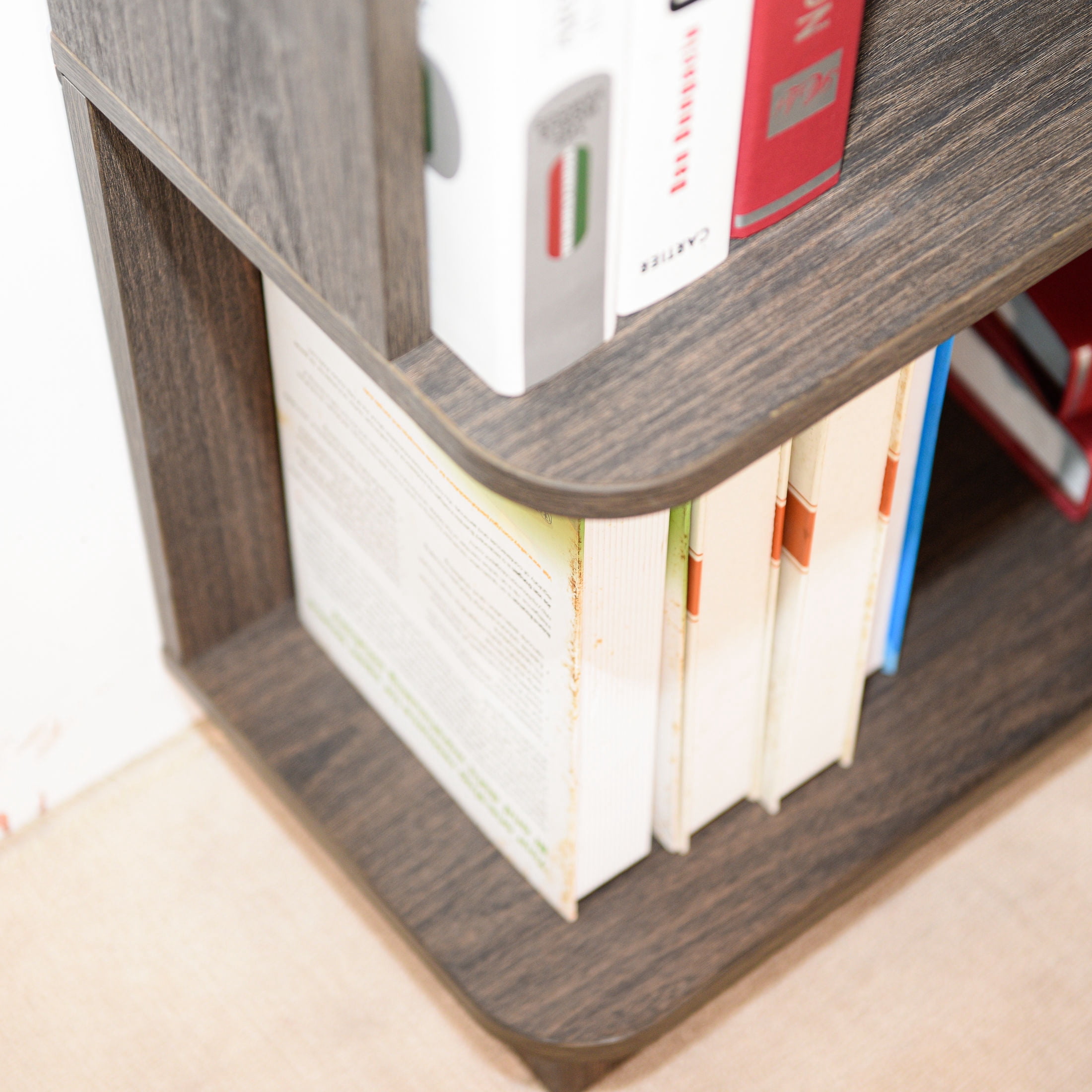 GDF Studio Derwin 5-Tier Corner Bookshelf, L-Shaped Wooden Bookcase for Living Room, Home Office, Dark Brown
